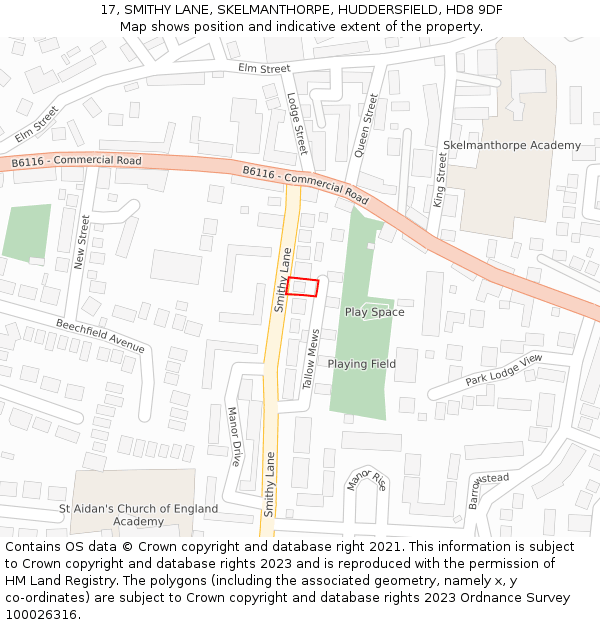 17, SMITHY LANE, SKELMANTHORPE, HUDDERSFIELD, HD8 9DF: Location map and indicative extent of plot