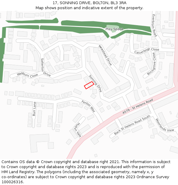 17, SONNING DRIVE, BOLTON, BL3 3RA: Location map and indicative extent of plot