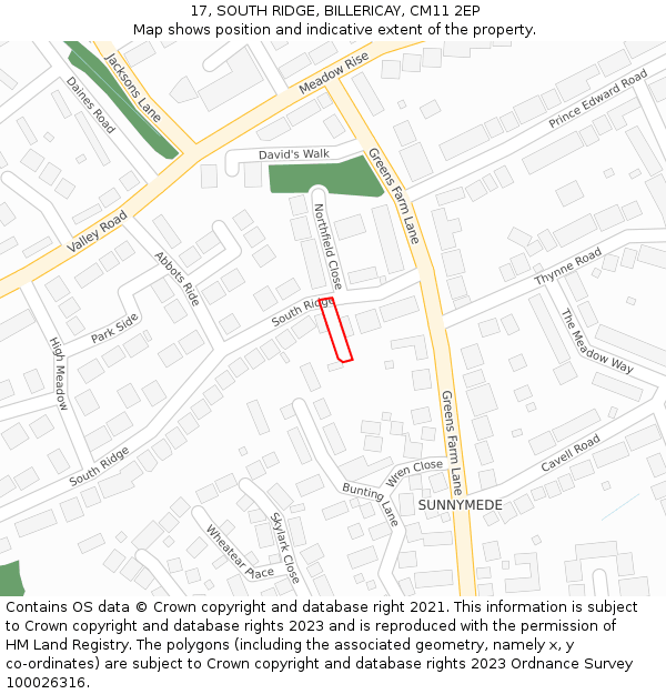 17, SOUTH RIDGE, BILLERICAY, CM11 2EP: Location map and indicative extent of plot
