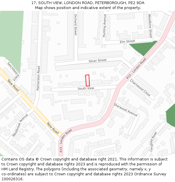 17, SOUTH VIEW, LONDON ROAD, PETERBOROUGH, PE2 9DA: Location map and indicative extent of plot