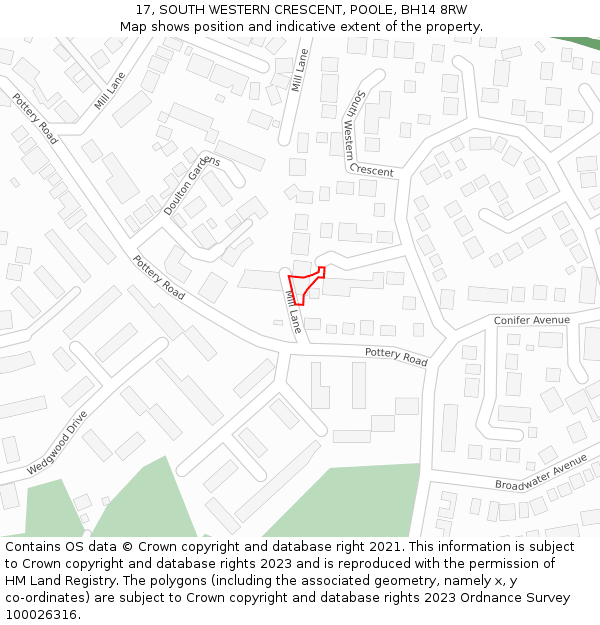 17, SOUTH WESTERN CRESCENT, POOLE, BH14 8RW: Location map and indicative extent of plot