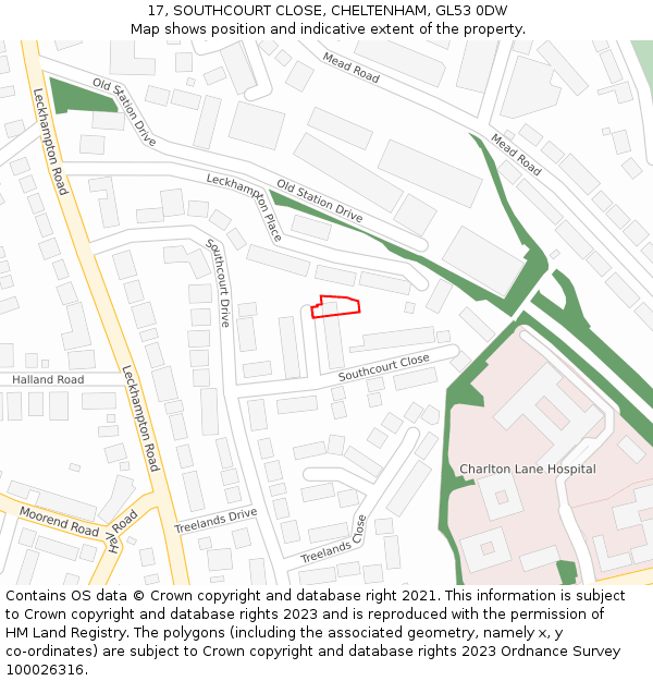 17, SOUTHCOURT CLOSE, CHELTENHAM, GL53 0DW: Location map and indicative extent of plot