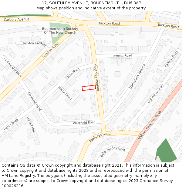 17, SOUTHLEA AVENUE, BOURNEMOUTH, BH6 3AB: Location map and indicative extent of plot