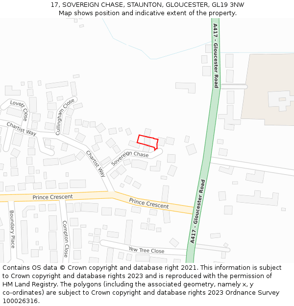 17, SOVEREIGN CHASE, STAUNTON, GLOUCESTER, GL19 3NW: Location map and indicative extent of plot
