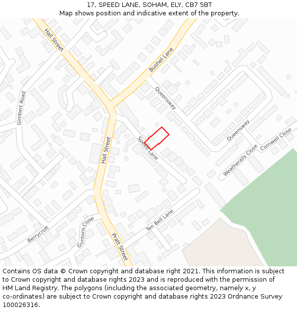 17, SPEED LANE, SOHAM, ELY, CB7 5BT: Location map and indicative extent of plot