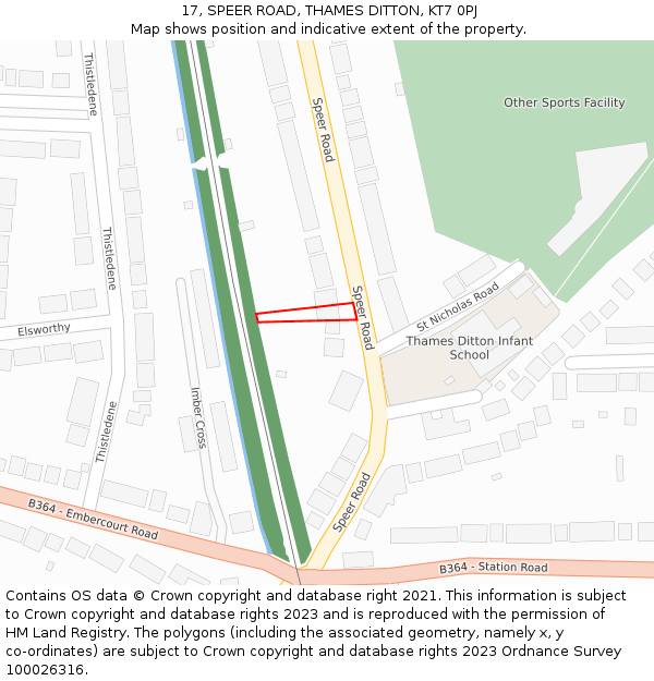 17, SPEER ROAD, THAMES DITTON, KT7 0PJ: Location map and indicative extent of plot