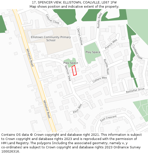 17, SPENCER VIEW, ELLISTOWN, COALVILLE, LE67 1FW: Location map and indicative extent of plot