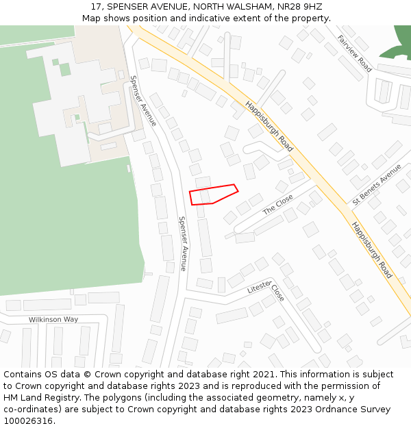 17, SPENSER AVENUE, NORTH WALSHAM, NR28 9HZ: Location map and indicative extent of plot