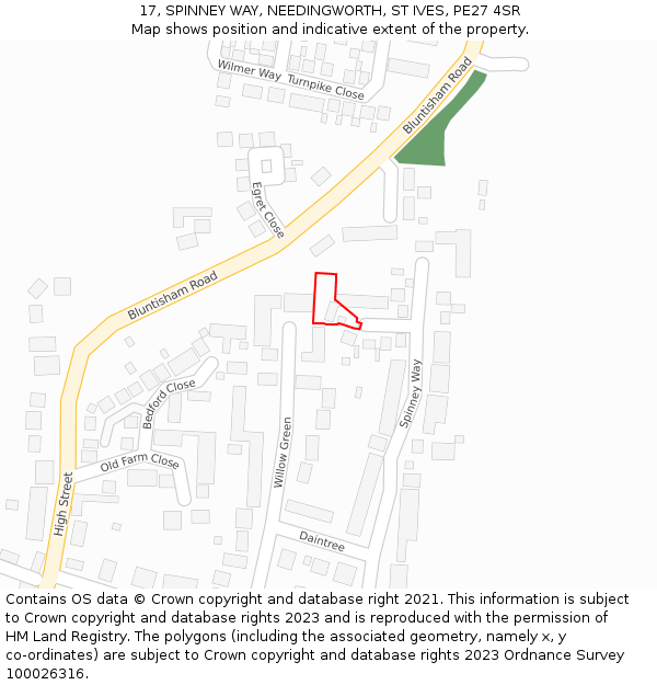 17, SPINNEY WAY, NEEDINGWORTH, ST IVES, PE27 4SR: Location map and indicative extent of plot