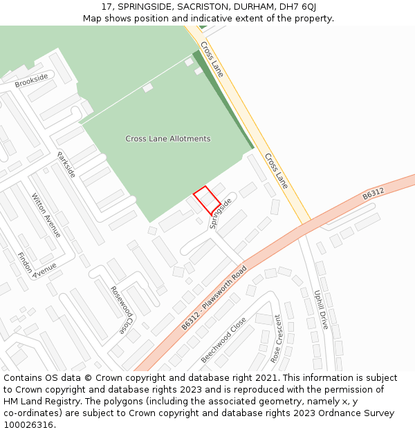 17, SPRINGSIDE, SACRISTON, DURHAM, DH7 6QJ: Location map and indicative extent of plot