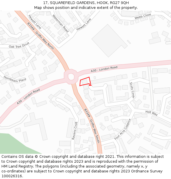 17, SQUAREFIELD GARDENS, HOOK, RG27 9QH: Location map and indicative extent of plot