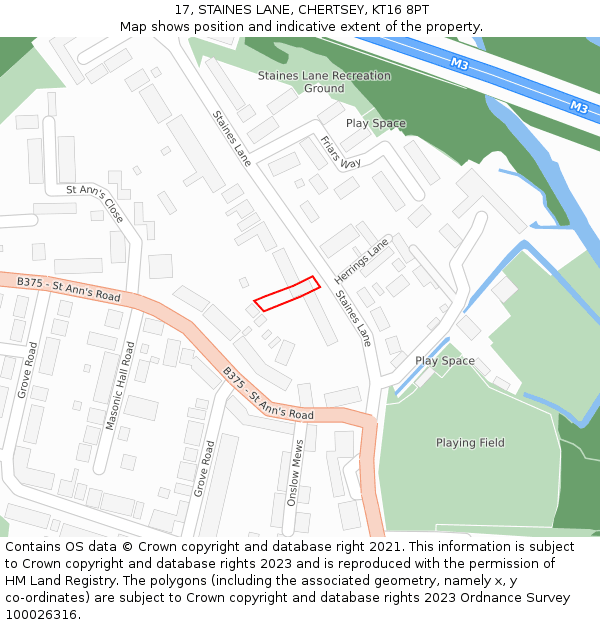 17, STAINES LANE, CHERTSEY, KT16 8PT: Location map and indicative extent of plot