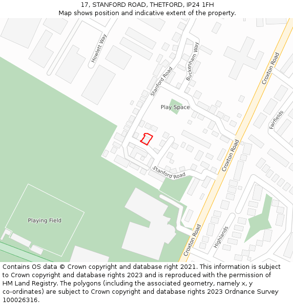 17, STANFORD ROAD, THETFORD, IP24 1FH: Location map and indicative extent of plot