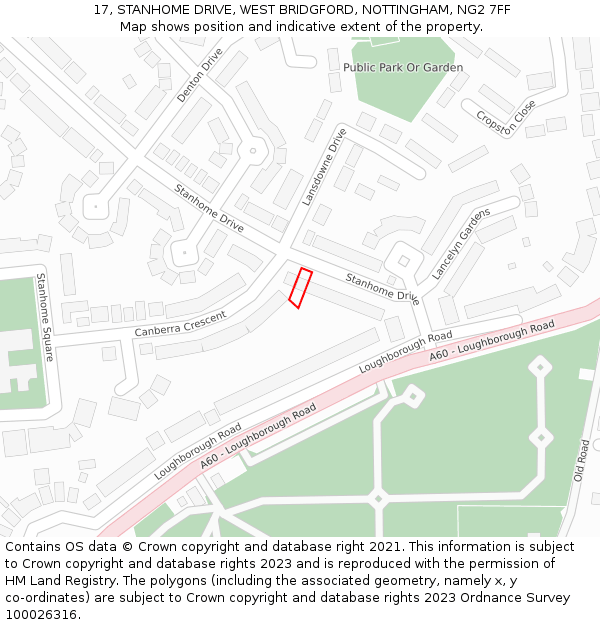 17, STANHOME DRIVE, WEST BRIDGFORD, NOTTINGHAM, NG2 7FF: Location map and indicative extent of plot