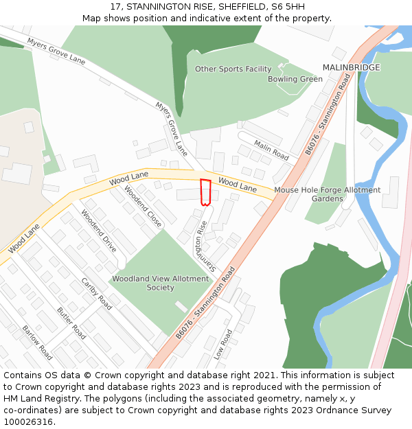 17, STANNINGTON RISE, SHEFFIELD, S6 5HH: Location map and indicative extent of plot