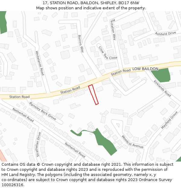 17, STATION ROAD, BAILDON, SHIPLEY, BD17 6NW: Location map and indicative extent of plot