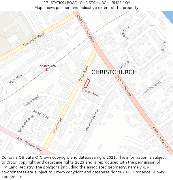 17, STATION ROAD, CHRISTCHURCH, BH23 1QY: Location map and indicative extent of plot