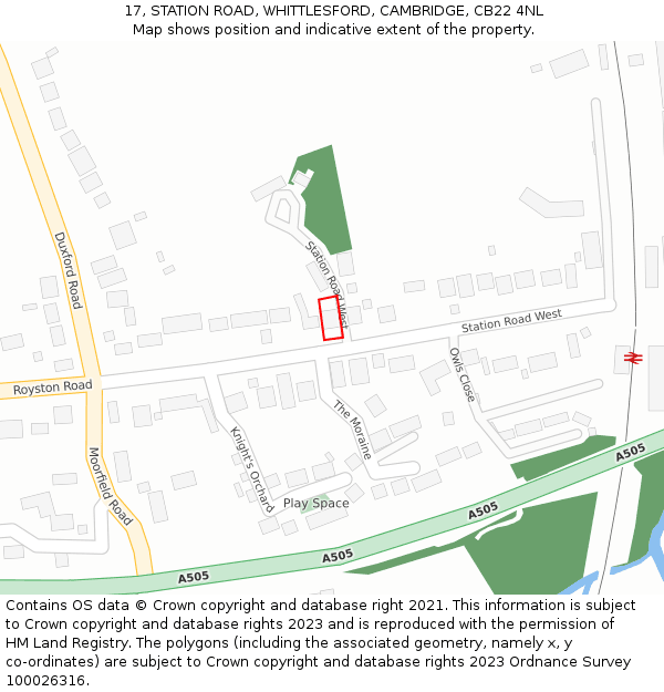 17, STATION ROAD, WHITTLESFORD, CAMBRIDGE, CB22 4NL: Location map and indicative extent of plot