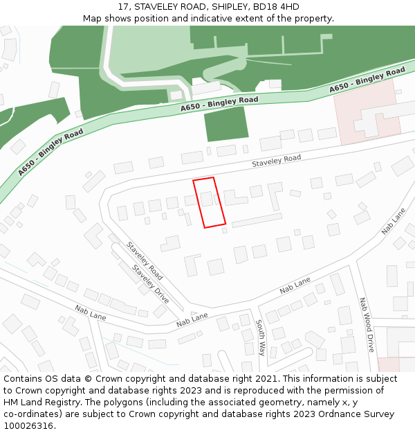 17, STAVELEY ROAD, SHIPLEY, BD18 4HD: Location map and indicative extent of plot
