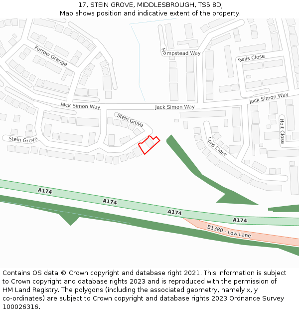 17, STEIN GROVE, MIDDLESBROUGH, TS5 8DJ: Location map and indicative extent of plot
