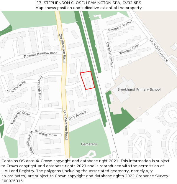 17, STEPHENSON CLOSE, LEAMINGTON SPA, CV32 6BS: Location map and indicative extent of plot