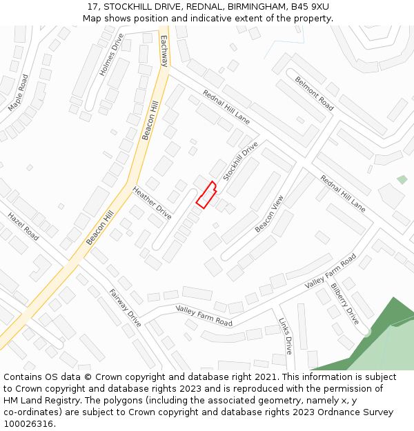 17, STOCKHILL DRIVE, REDNAL, BIRMINGHAM, B45 9XU: Location map and indicative extent of plot