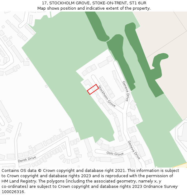 17, STOCKHOLM GROVE, STOKE-ON-TRENT, ST1 6UR: Location map and indicative extent of plot