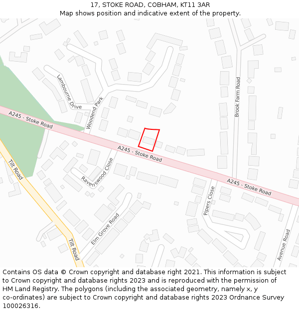 17, STOKE ROAD, COBHAM, KT11 3AR: Location map and indicative extent of plot
