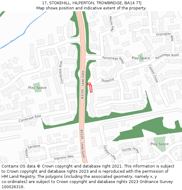 17, STOKEHILL, HILPERTON, TROWBRIDGE, BA14 7TJ: Location map and indicative extent of plot