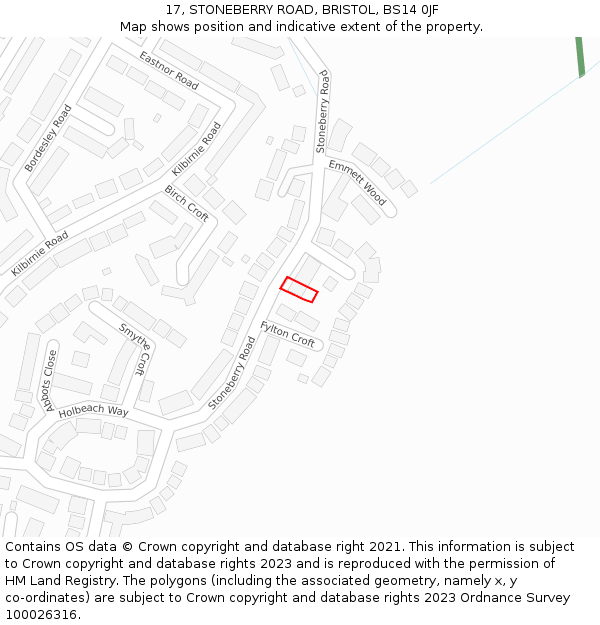 17, STONEBERRY ROAD, BRISTOL, BS14 0JF: Location map and indicative extent of plot