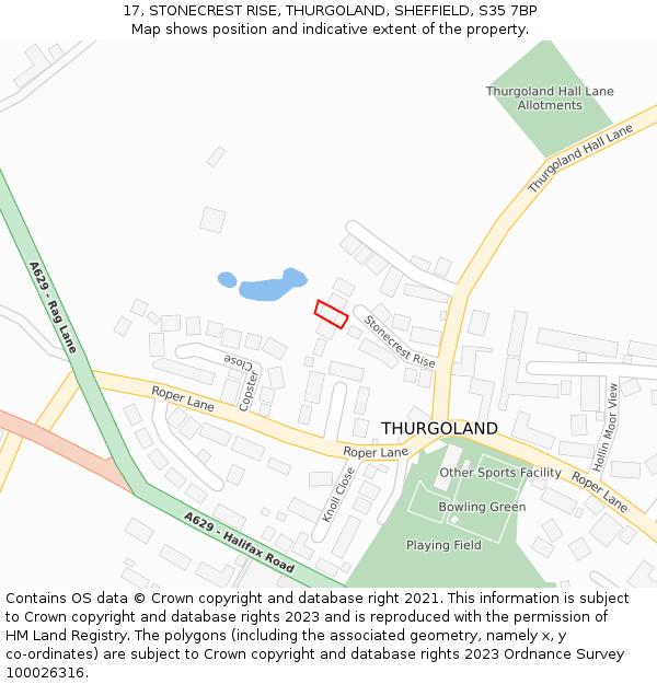 17, STONECREST RISE, THURGOLAND, SHEFFIELD, S35 7BP: Location map and indicative extent of plot