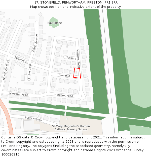 17, STONEFIELD, PENWORTHAM, PRESTON, PR1 9RR: Location map and indicative extent of plot