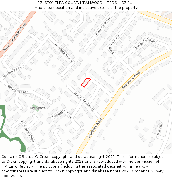 17, STONELEA COURT, MEANWOOD, LEEDS, LS7 2UH: Location map and indicative extent of plot