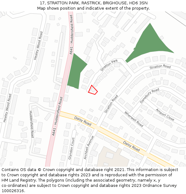 17, STRATTON PARK, RASTRICK, BRIGHOUSE, HD6 3SN: Location map and indicative extent of plot