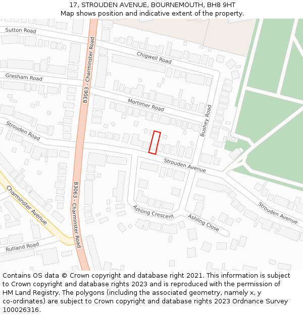 17, STROUDEN AVENUE, BOURNEMOUTH, BH8 9HT: Location map and indicative extent of plot