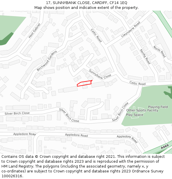 17, SUNNYBANK CLOSE, CARDIFF, CF14 1EQ: Location map and indicative extent of plot