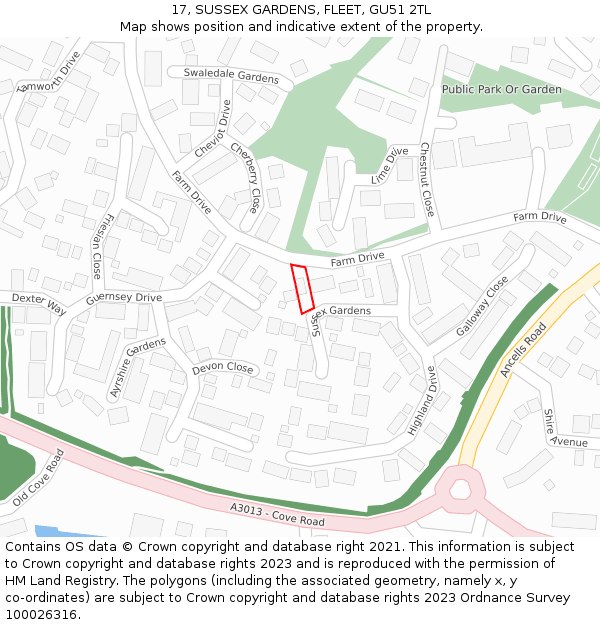 17, SUSSEX GARDENS, FLEET, GU51 2TL: Location map and indicative extent of plot