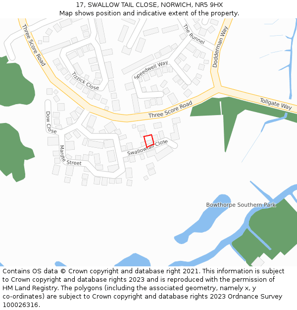 17, SWALLOW TAIL CLOSE, NORWICH, NR5 9HX: Location map and indicative extent of plot