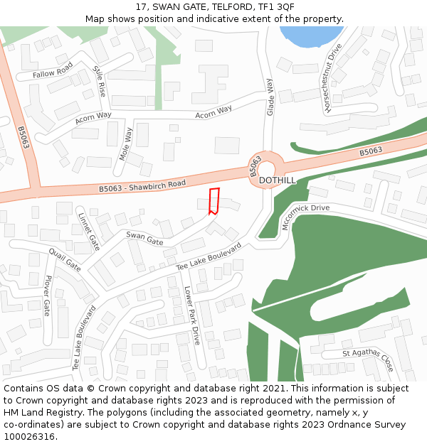 17, SWAN GATE, TELFORD, TF1 3QF: Location map and indicative extent of plot