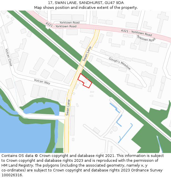 17, SWAN LANE, SANDHURST, GU47 9DA: Location map and indicative extent of plot
