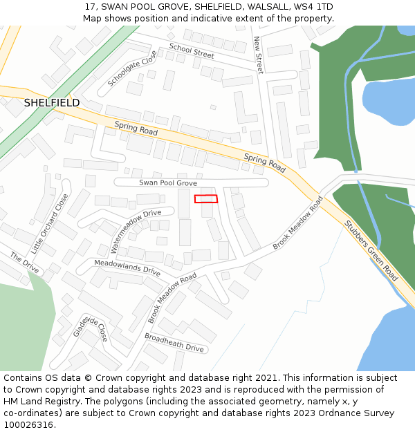 17, SWAN POOL GROVE, SHELFIELD, WALSALL, WS4 1TD: Location map and indicative extent of plot