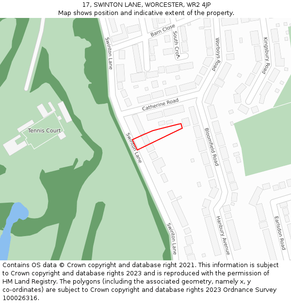 17, SWINTON LANE, WORCESTER, WR2 4JP: Location map and indicative extent of plot