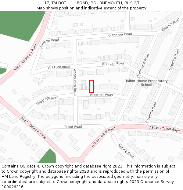 17, TALBOT HILL ROAD, BOURNEMOUTH, BH9 2JT: Location map and indicative extent of plot