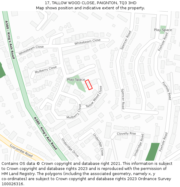 17, TALLOW WOOD CLOSE, PAIGNTON, TQ3 3HD: Location map and indicative extent of plot