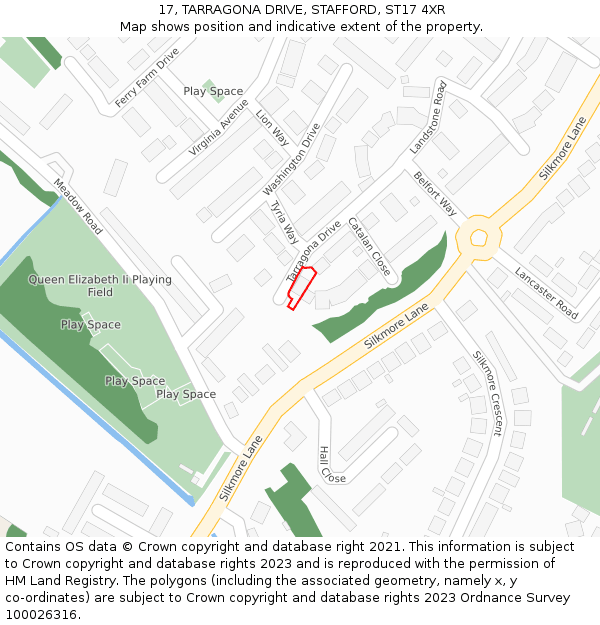17, TARRAGONA DRIVE, STAFFORD, ST17 4XR: Location map and indicative extent of plot