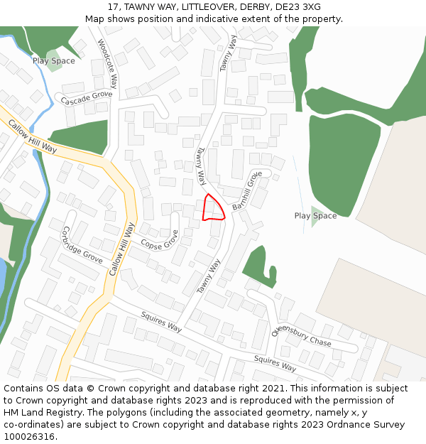 17, TAWNY WAY, LITTLEOVER, DERBY, DE23 3XG: Location map and indicative extent of plot