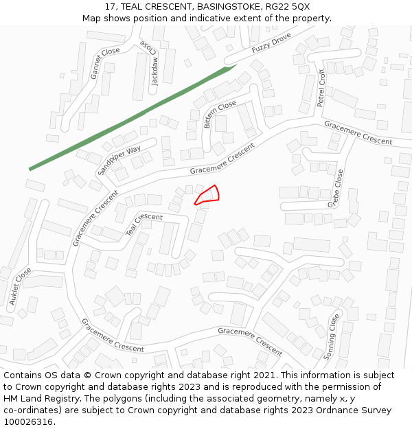 17, TEAL CRESCENT, BASINGSTOKE, RG22 5QX: Location map and indicative extent of plot