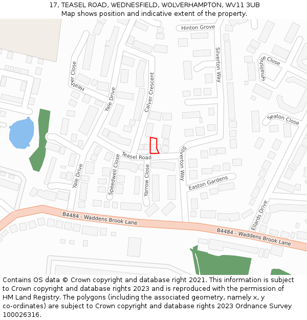 17, TEASEL ROAD, WEDNESFIELD, WOLVERHAMPTON, WV11 3UB: Location map and indicative extent of plot