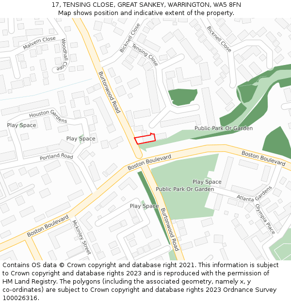 17, TENSING CLOSE, GREAT SANKEY, WARRINGTON, WA5 8FN: Location map and indicative extent of plot