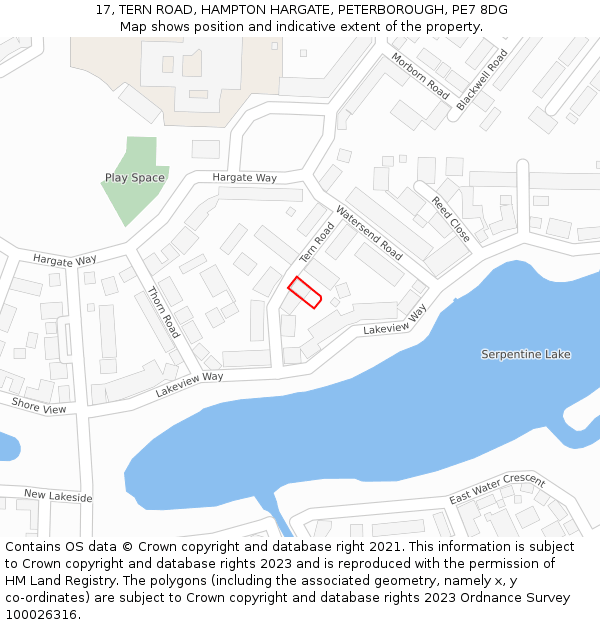 17, TERN ROAD, HAMPTON HARGATE, PETERBOROUGH, PE7 8DG: Location map and indicative extent of plot
